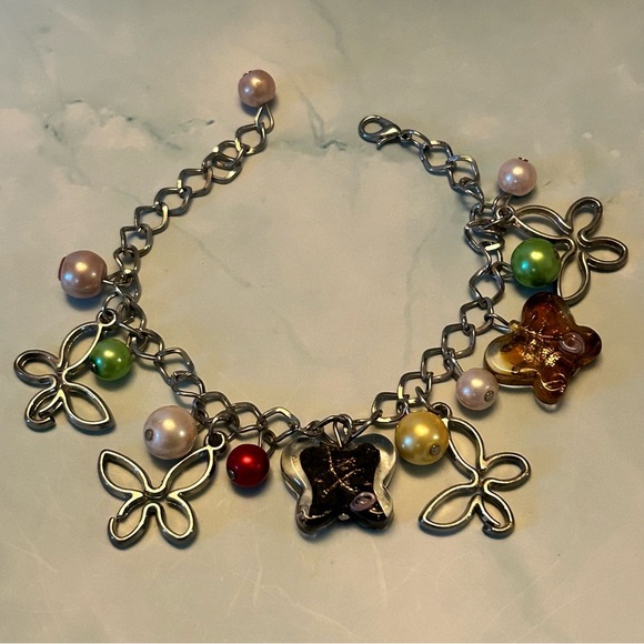 Butterfly Charm Bracelet with Multicolor Beads - Picture 1 of 3